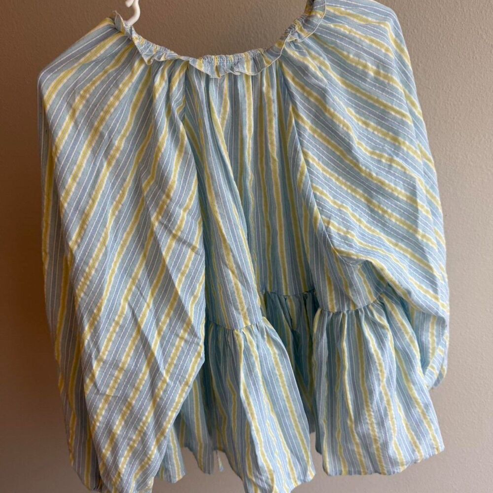 Missguided Yellow Blue Striped Oversized Top Women's XS